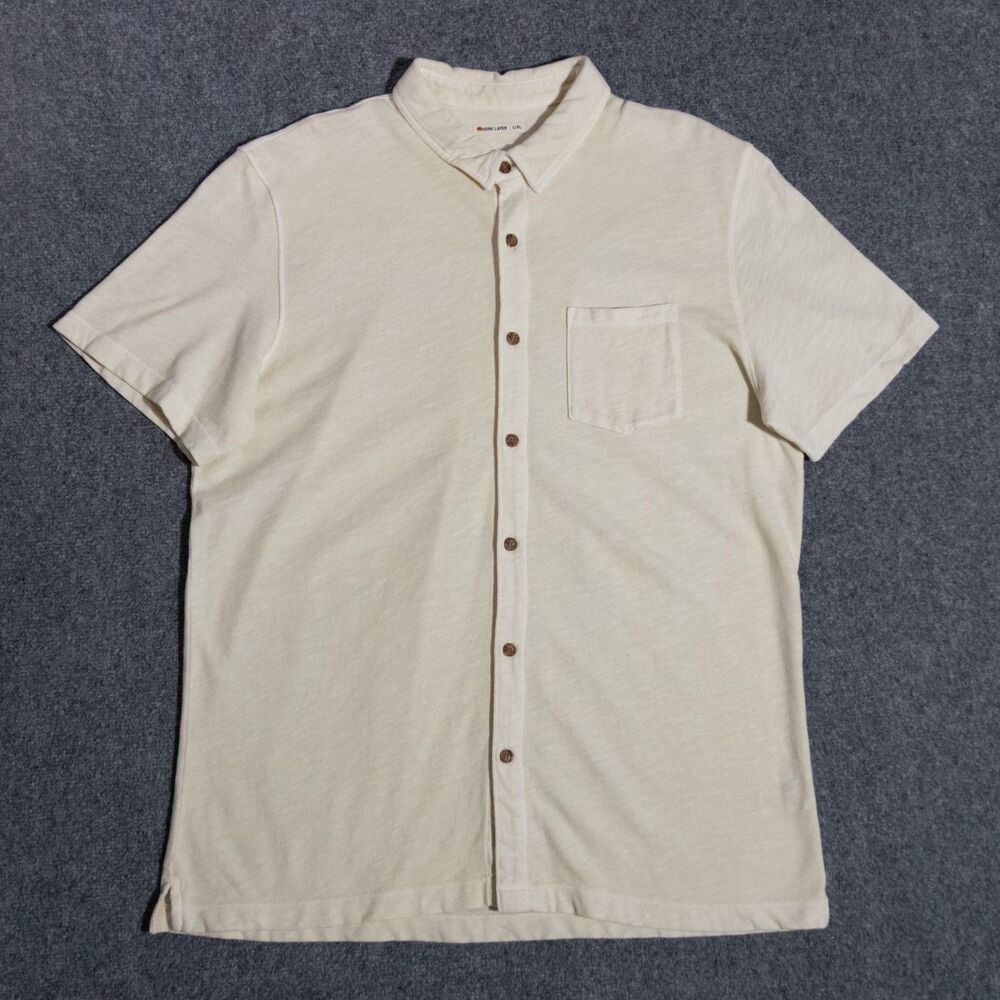 Marine Layer Vintage Heavy Slub Button Shirt Men's L XL Short Sleeve Yellow